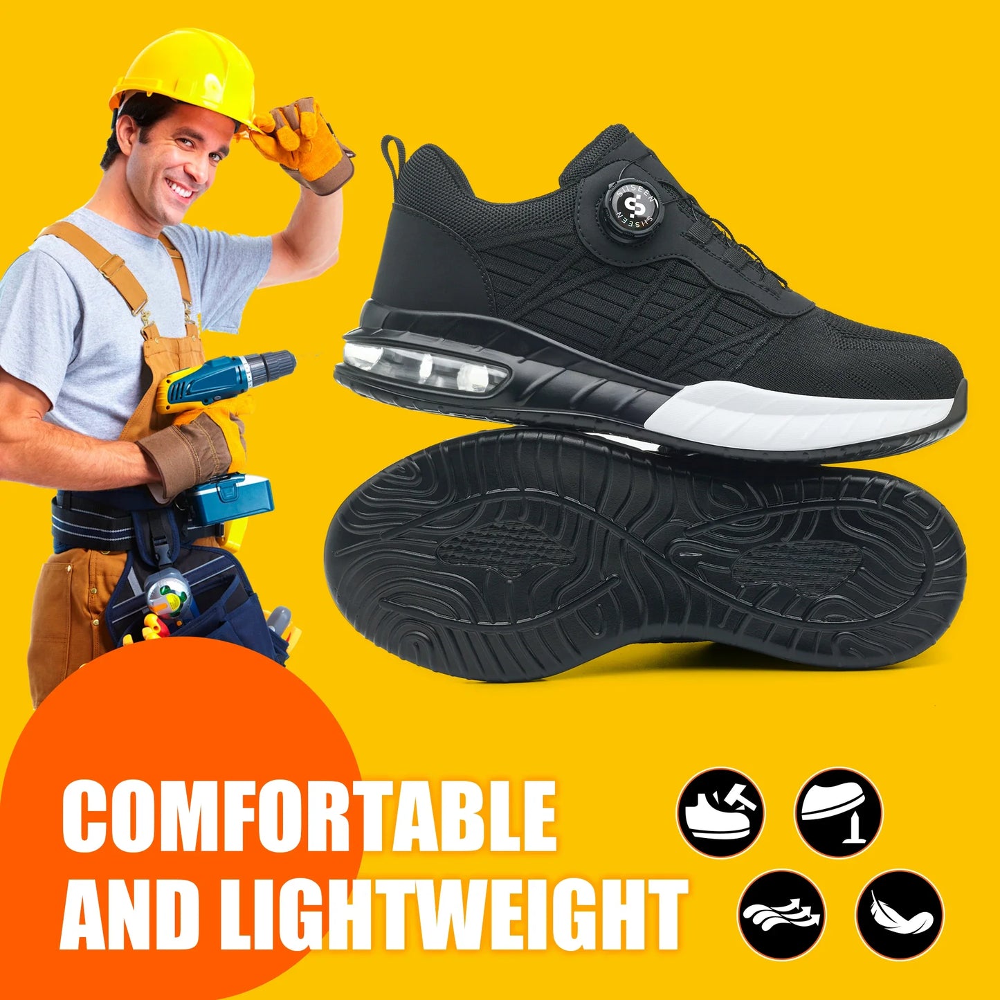 Men's Steel Toe Safety Shoes Anti Smash & Anti Puncture  Lightweight Work Fashionable And Durable Buttoned Safety Shoes Boots