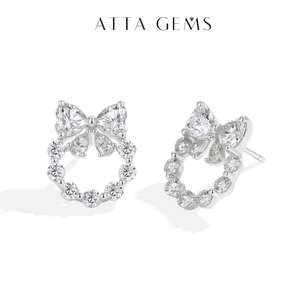 Heart Moissanite Earrings Bow Wreath Design S925 Silver 18k Gold Engagement Jewelry for Women Birthday Gifts Wholesale