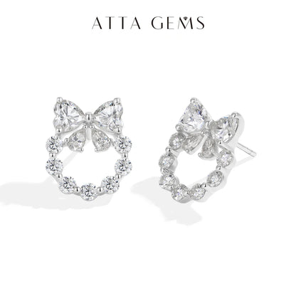 Heart Moissanite Earrings Bow Wreath Design S925 Silver 18k Gold Engagement Jewelry for Women Birthday Gifts Wholesale