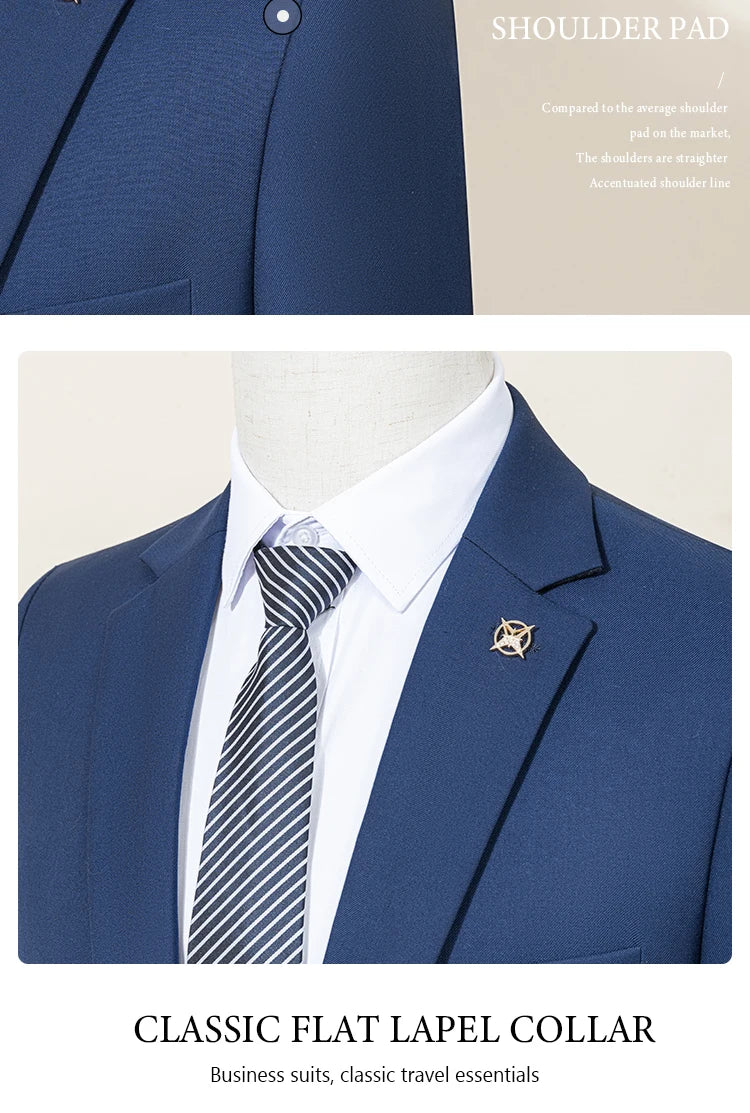 High Quality Men's Suit Slim Fit Solid Color Suit Formal Business Office Single Breasted Coat Pants 2 Pieces Set