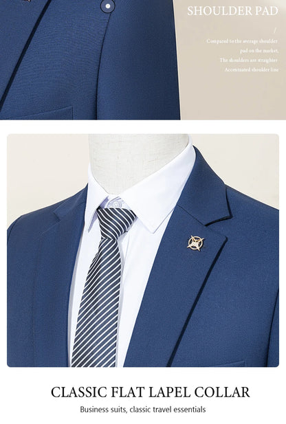High Quality Men's Suit Slim Fit Solid Color Suit Formal Business Office Single Breasted Coat Pants 2 Pieces Set