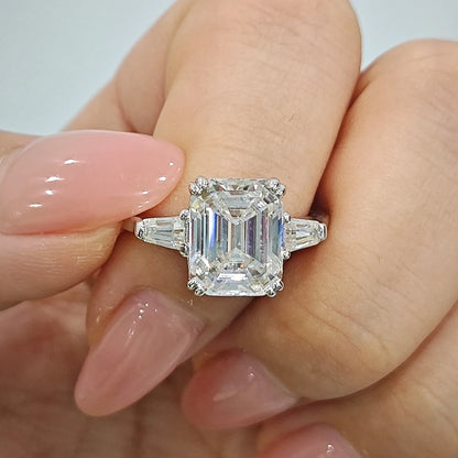 1-4 Carat Emerald Cut Moissanite Rings for Women D VVS1 Three Stone Diamond Engagement Ring Side Baguettes 925 Silver Jewelry