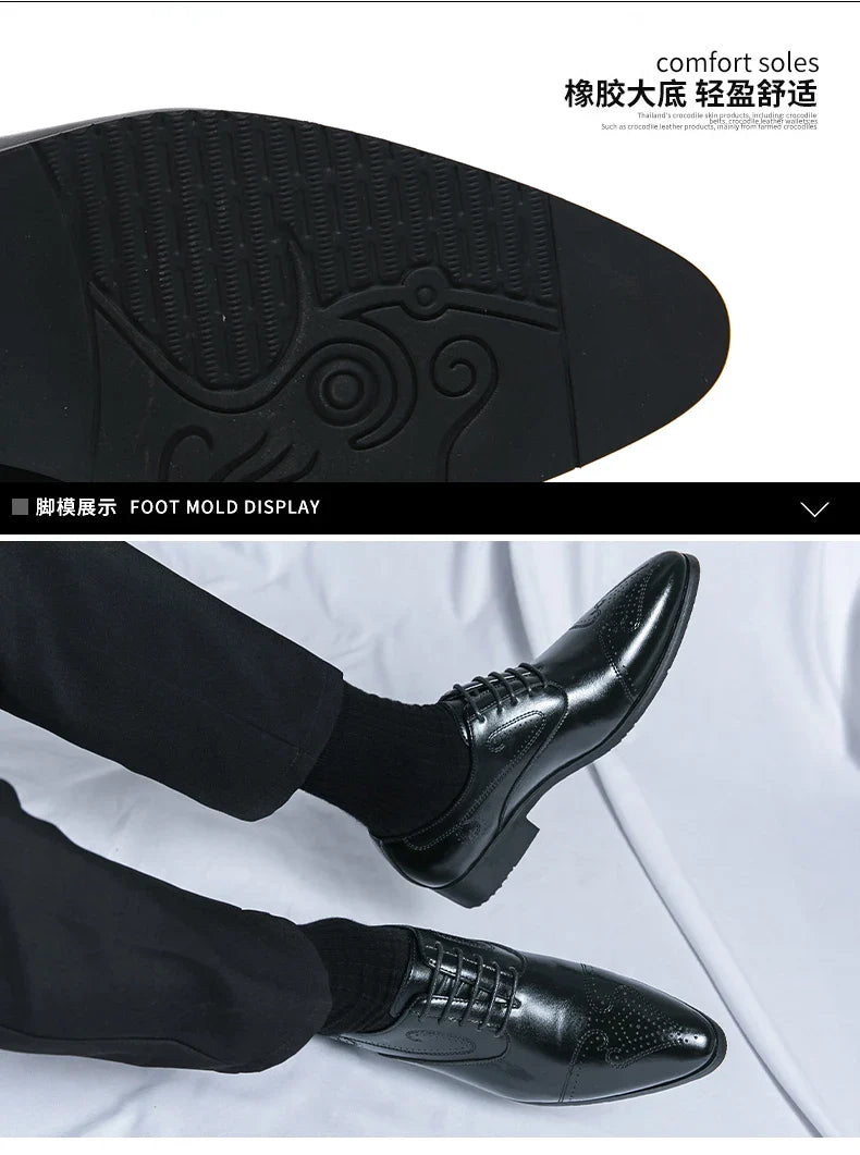 Trend Brogues Casual Business Shoes Men Wedding Pointed Toe Office Formal Social Leather Shoes For Men Trend Men's Dress Shoes