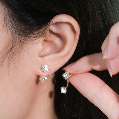 2 in 1 Round Bubble Full D Color Moissanite Stud Earrings for Women 925 Silver All Diamond Earring Pierced Ear Fine Jewelry