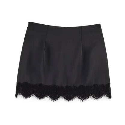 Summer Women Elegant Satin Silk Lace Fringe Mini Skirt High Waist Slim Anti-light Safety Bottoming Half Slip Underskirt 3 Colors