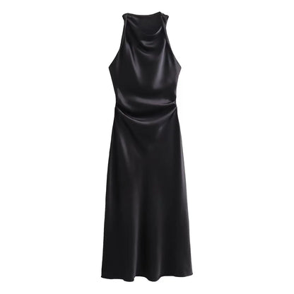 Satin Ruched Long Dresses for Women Sleeveless Summer Dress Woman off Shoulder Party Womens Dresses Beach Female Dress