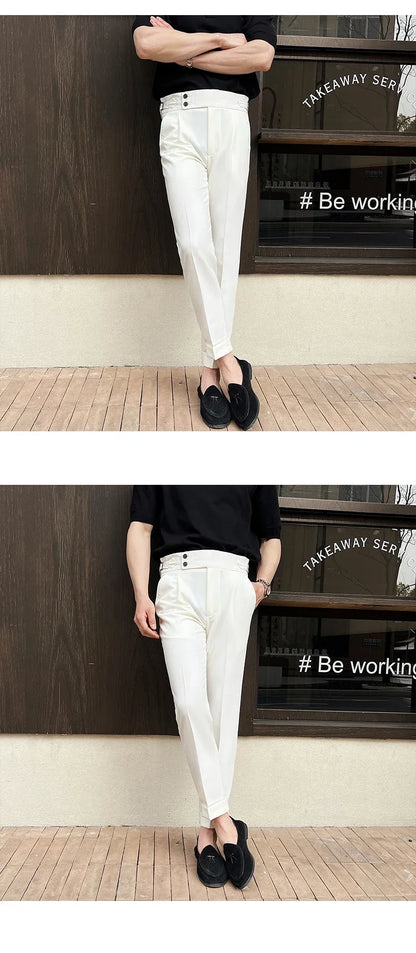 Men's Naples High-waisted Trousers, Casual Trousers Slim Small Foot Cropped Trousers.2024 Solid Color Formal Trousers.29-38