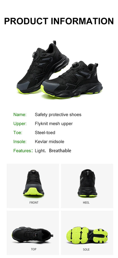 Rotating Button Safety Shoes Men Steel Toe Sneaker Work Shoes Man Puncture Proof Work Safety Boots Black Protective Shoes