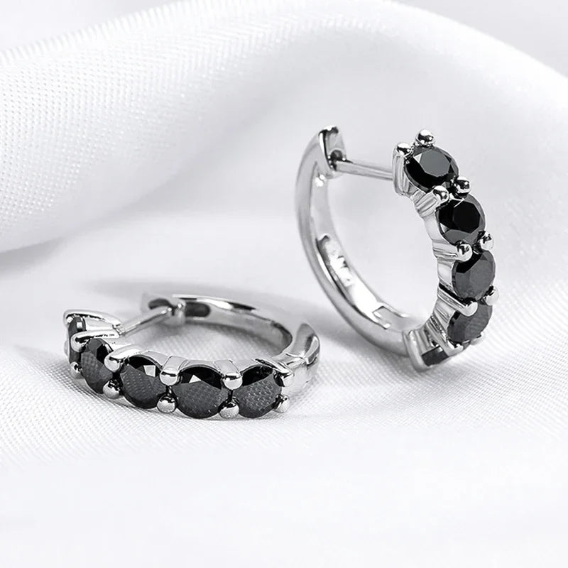 2CTTW Black Moissanite Hoop Earrings for Women Sparkling Party Simulated Diamond Earring 100% 925 Sterling Silver Jewelry