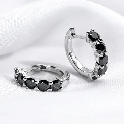 2CTTW Black Moissanite Hoop Earrings for Women Sparkling Party Simulated Diamond Earring 100% 925 Sterling Silver Jewelry