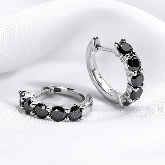2CTTW Black Moissanite Hoop Earrings for Women Sparkling Party Simulated Diamond Earring 100% 925 Sterling Silver Jewelry