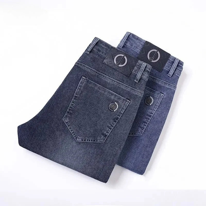 New Autumn Winter Mens Business Casual Jeans Straight Leg Fashion Denim Trousers Male Brand Clothing Slim Fit  Autumn and Winter