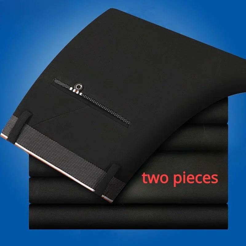 Casual Suit Pants Stretch Men's Dress Pants Black Navy Blue Suit Pants Straight Slim-Fit Business Formal Trousers Plus Size 40