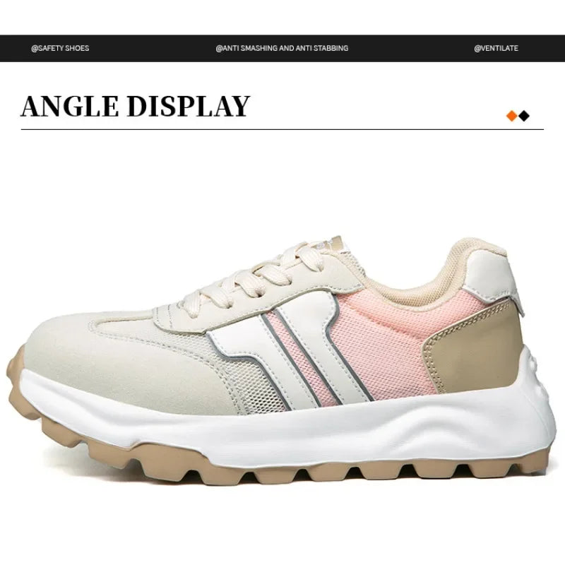 New Women's Safety Shoes with Anti Smashing and Anti Piercing Lightweight Soft Sole and Steel Toe Caps for Work Shoes