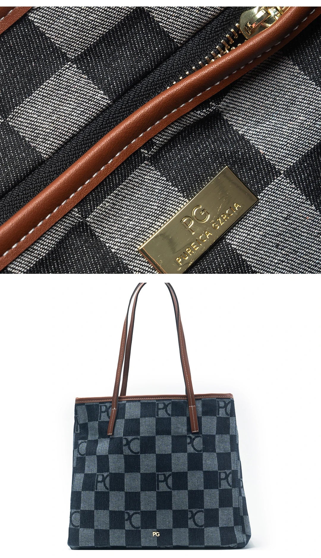 PG Shoulder Bag For Women Premium Checkerboard Canvas Tote Fashion Pink Leather Strap Handbag Elegant Office Commute Daily Bag