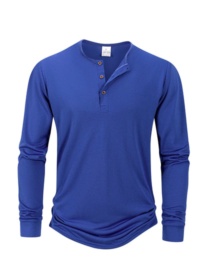 Men's T Shirt Autumn Button Long Sleeve Henley Neck T-Shirt Solid Color Casual Breathable Versatile Tops Fashion Slim T-Shirts