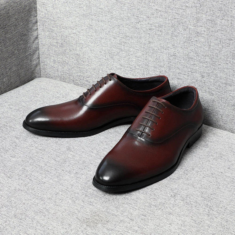 Italian Luxury Men's Oxford Dress Shoes Cow Genuine Leather Fashion Plain Toe Burgundy Wedding Business Formal Shoes for Man