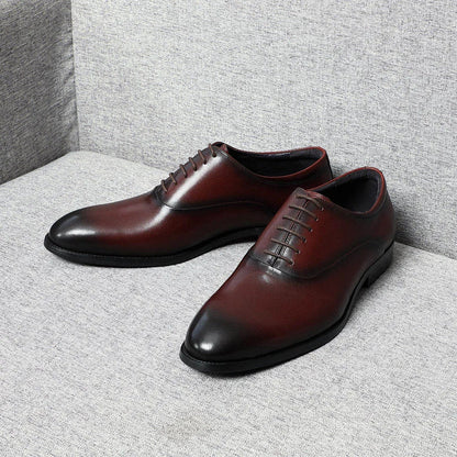 Italian Luxury Men's Oxford Dress Shoes Cow Genuine Leather Fashion Plain Toe Burgundy Wedding Business Formal Shoes for Man