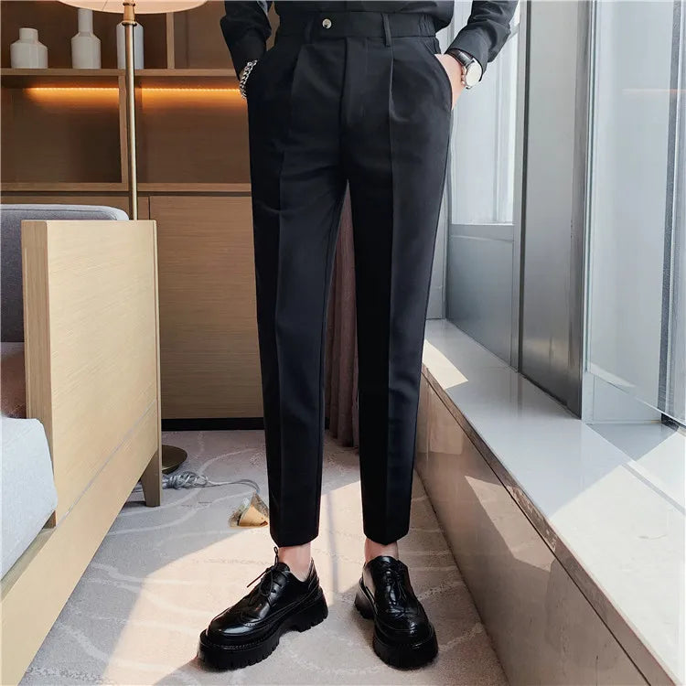 Men Slim British Style Suits Pants Business Casual Trousers Male Solid Fit Trousers High Quality Man Formal Wear Suit Pants 36