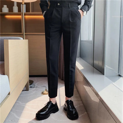 Men Slim British Style Suits Pants Business Casual Trousers Male Solid Fit Trousers High Quality Man Formal Wear Suit Pants 36