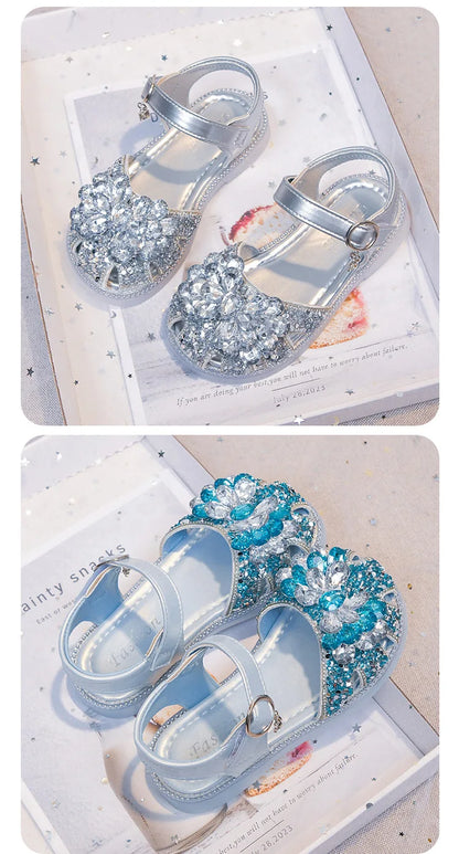 Girls Crystal Slip-On Shoes Soft Bottom Rhinestone Princess Flats Spring Autumn New Style Kids Lightweight Sweet Leather Shoes