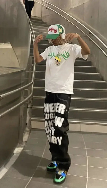 Wide Leg Jeans Y2k 2026 New Trend Fashion Punk Loose Straight Hip Hop Letter Printed Black Pants Men Women Trousers Streetwear