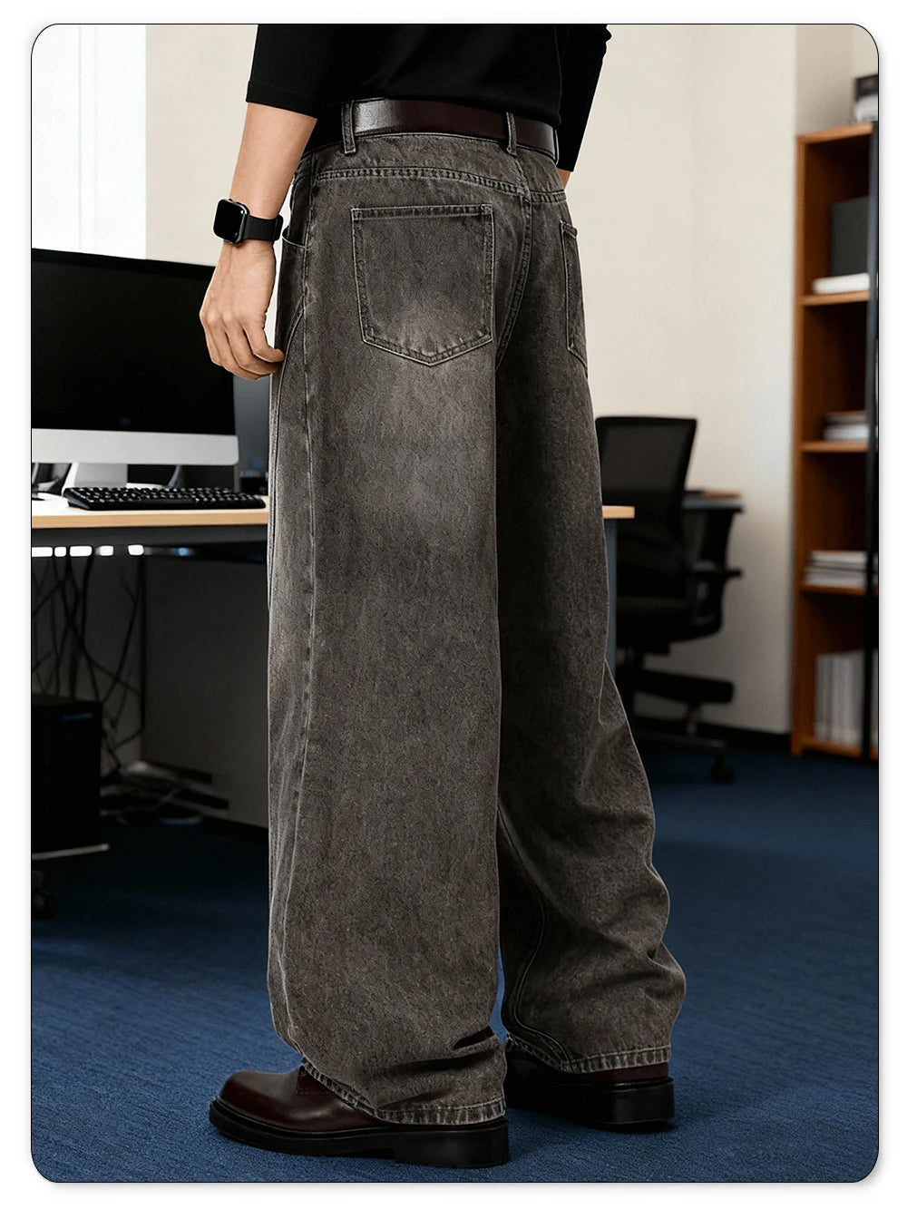 American Retro Grey Men's Baggy Wide Leg Jeans High Street Spliced Deconstruction Design Daily Casual Denim Pants Unisex Clothes