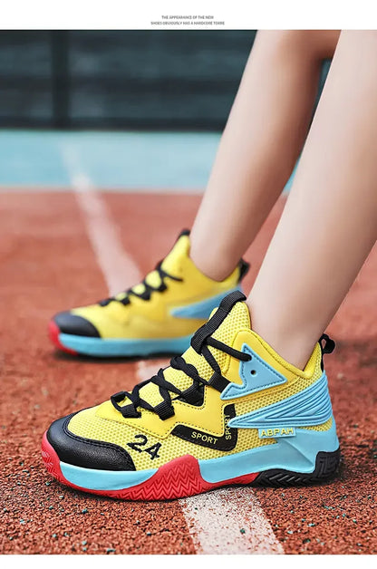 Children Basketball Shoes for Boys Girls Kids Teenagers Breathable Non-slip Lace Up Indoor Outdoor Training Sneakers Tennis Shoe