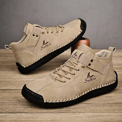 Handmade Leather Casual Men Shoes Design Sneakers Man Breathable Leather Shoes Men Ankle Boots Outdoor