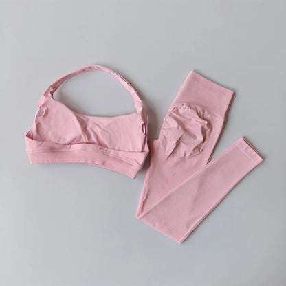 Seamless Hornet Beautiful Back Crop Top Bra High Waist Peach Sports Leggings Suit Yoga Training Running Fitness Gym Women Set