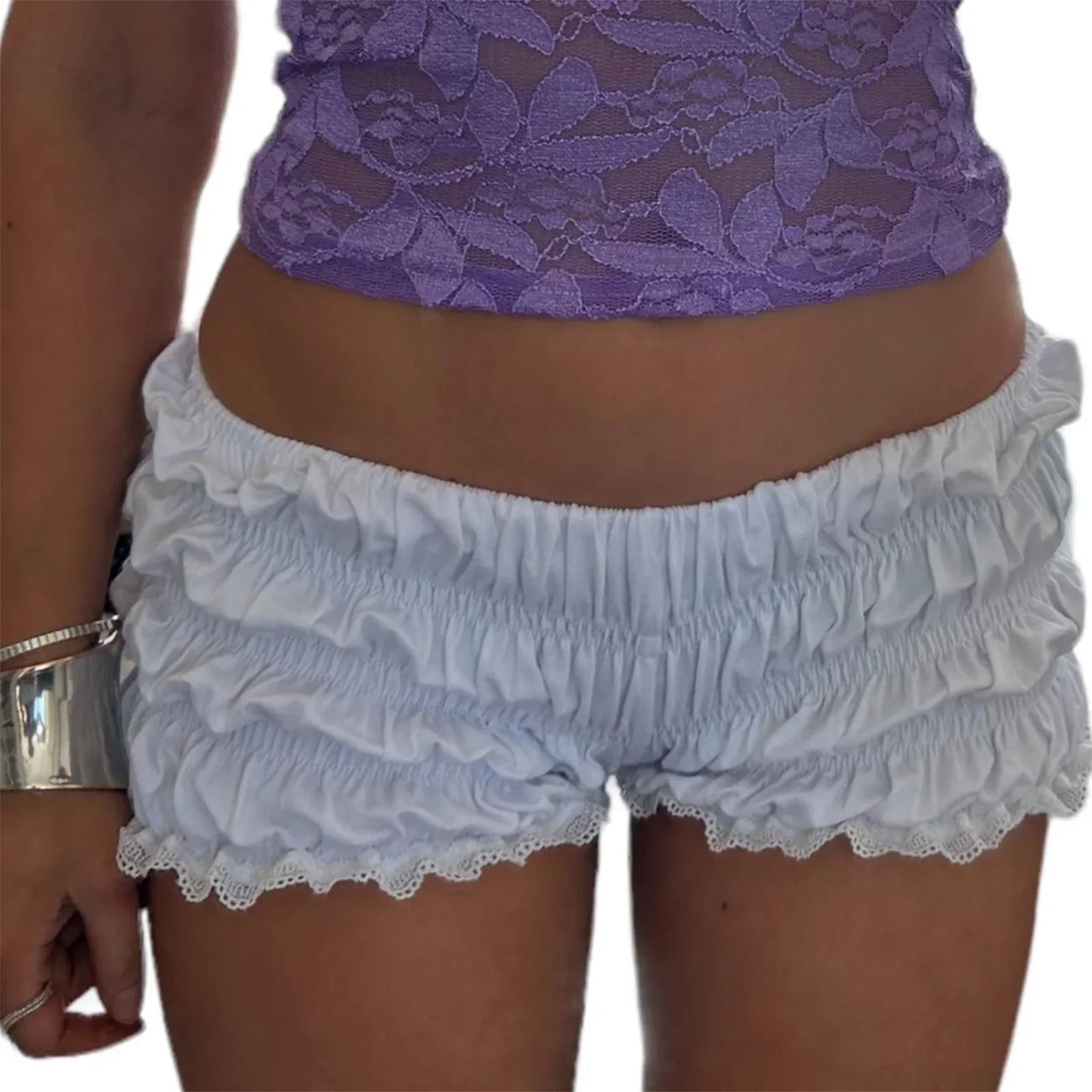 Women s Lace Trim Elastic Waist Pajama Shorts with Ruched Detail - Soft and Comfortable Sleepwear Bottoms for Summer Casual Wear