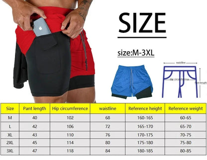 Men Anime Double Layer Shorts Gym Workout Printed Sports Multi-performance Training Quick-drying Jogging Pants Towel Pants M-3xl