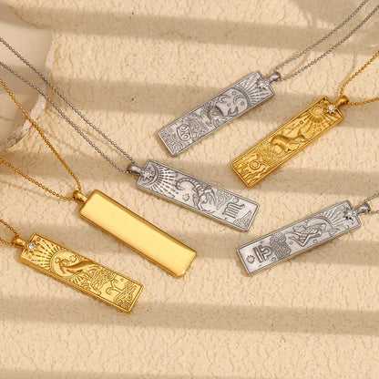 18k Gold Plated Rectangle Shape 12 Constellation Pendant Necklace Stainless Steel Waterproof Fashion Women's Jewelry