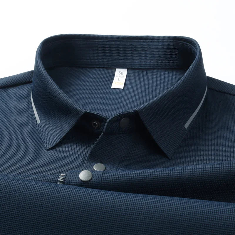 Men's Seamless Knit Polo Shirt - Summer Short Sleeve, Stretch Polyamide Spandex Blend Business Casual T-shirt