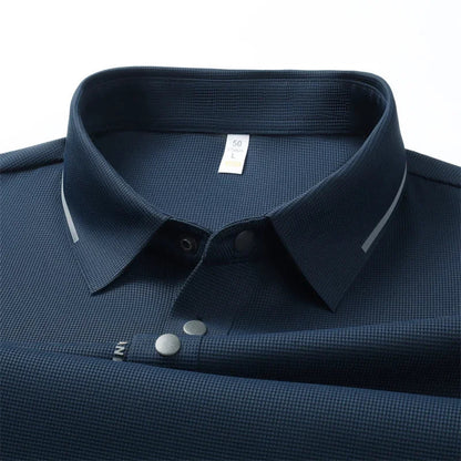 Men's Seamless Knit Polo Shirt - Summer Short Sleeve, Stretch Polyamide Spandex Blend Business Casual T-shirt