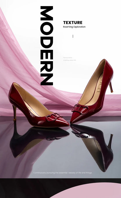 Woman's High Heels Black  New Lacquer Leather Women's Business Wedding Shoes 7cm