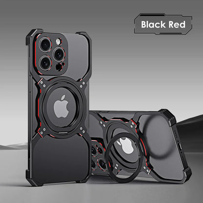 360° Stand Metal Rimless Magnetic Phone Case For iPhone 13 14 15 16 17 Pro Max Metal Bumper Lens Protection Metal Phone Cover