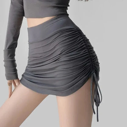 2025 New High Waist Skirts Sexy Elastic Mini Wrap Hip Slim Fit Summer Stretchy Shorts Party Skirts with Drawstring Design