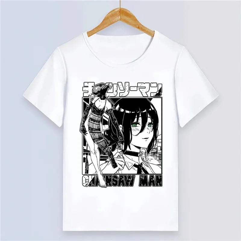Summer Men's T-shirts Japanese Anime Chainsaw Man Reze Graphic Clothing Harajuku Y2K  Half-sleeve Women’s Oversize Cotton Tops