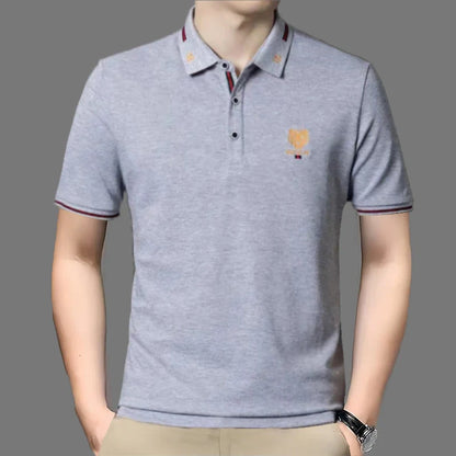100% Cotton high-End Brand Men's Summer Exquisite Embroidery Short Sleeved Polo Shirt Trend Casual Lapel T-Shirt Men's Clothing