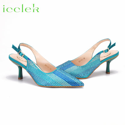 Italian Design African Women's High Heels Pointed Toe Sandals Party Wedding Party Magenta Color Shoes and Bags Set