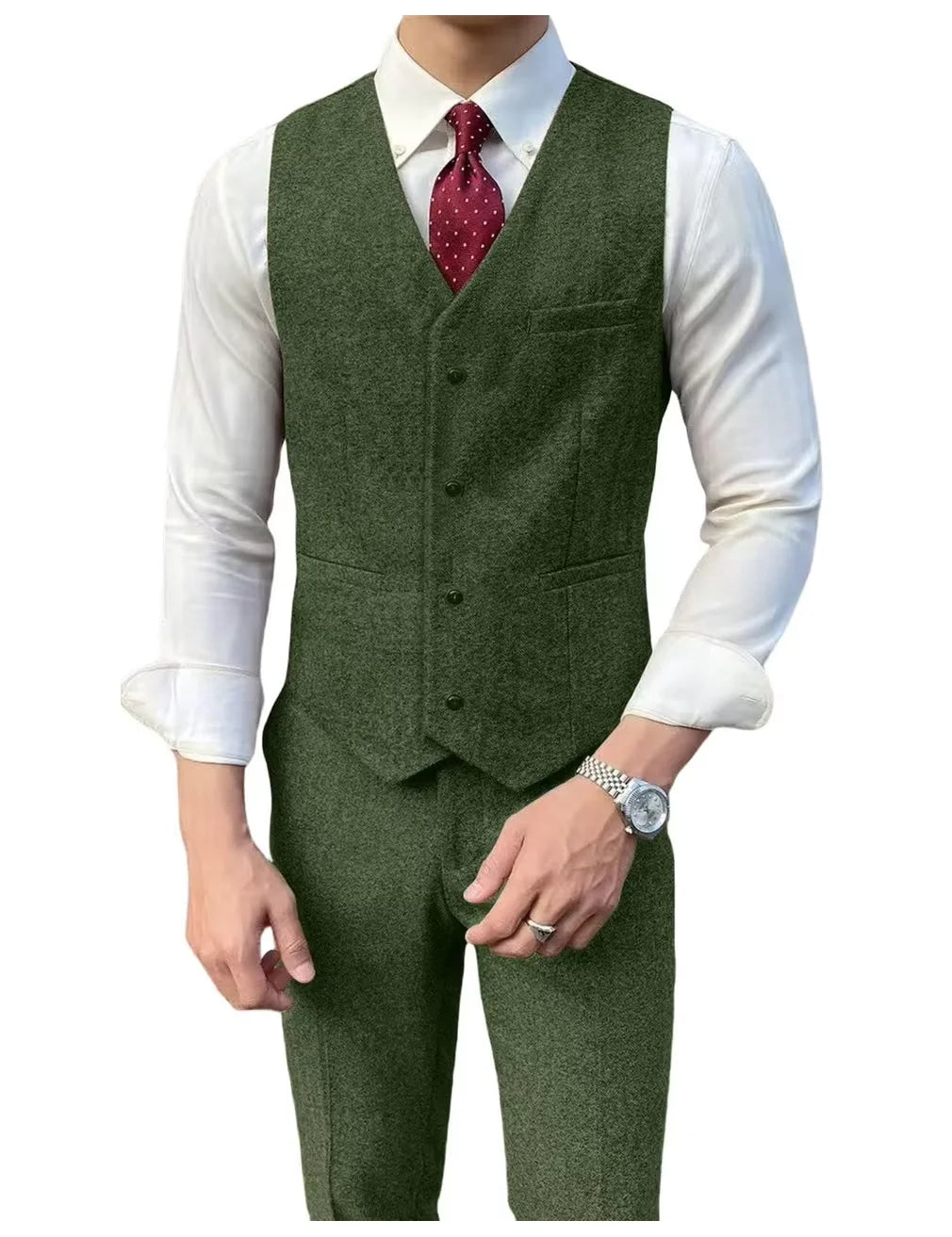 Retro British Men Suit 2 pieces (Blazer+ Vest + Pants)Single Breasted Suit Jacket Formal Fashion Herringbone Wedding Business