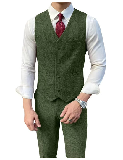 Retro British Men Suit 2 pieces (Blazer+ Vest + Pants)Single Breasted Suit Jacket Formal Fashion Herringbone Wedding Business