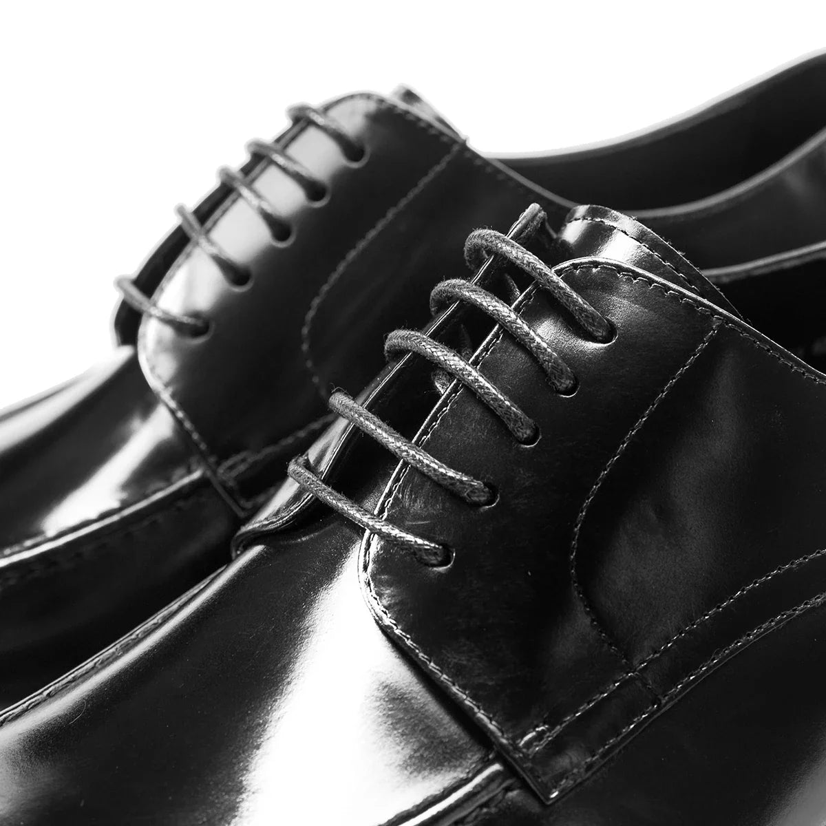 Genuine Leather Classic Black Lace Up Pointed Toe Wedding Formal Elegant Derby Shoes For Men With Free Shipping