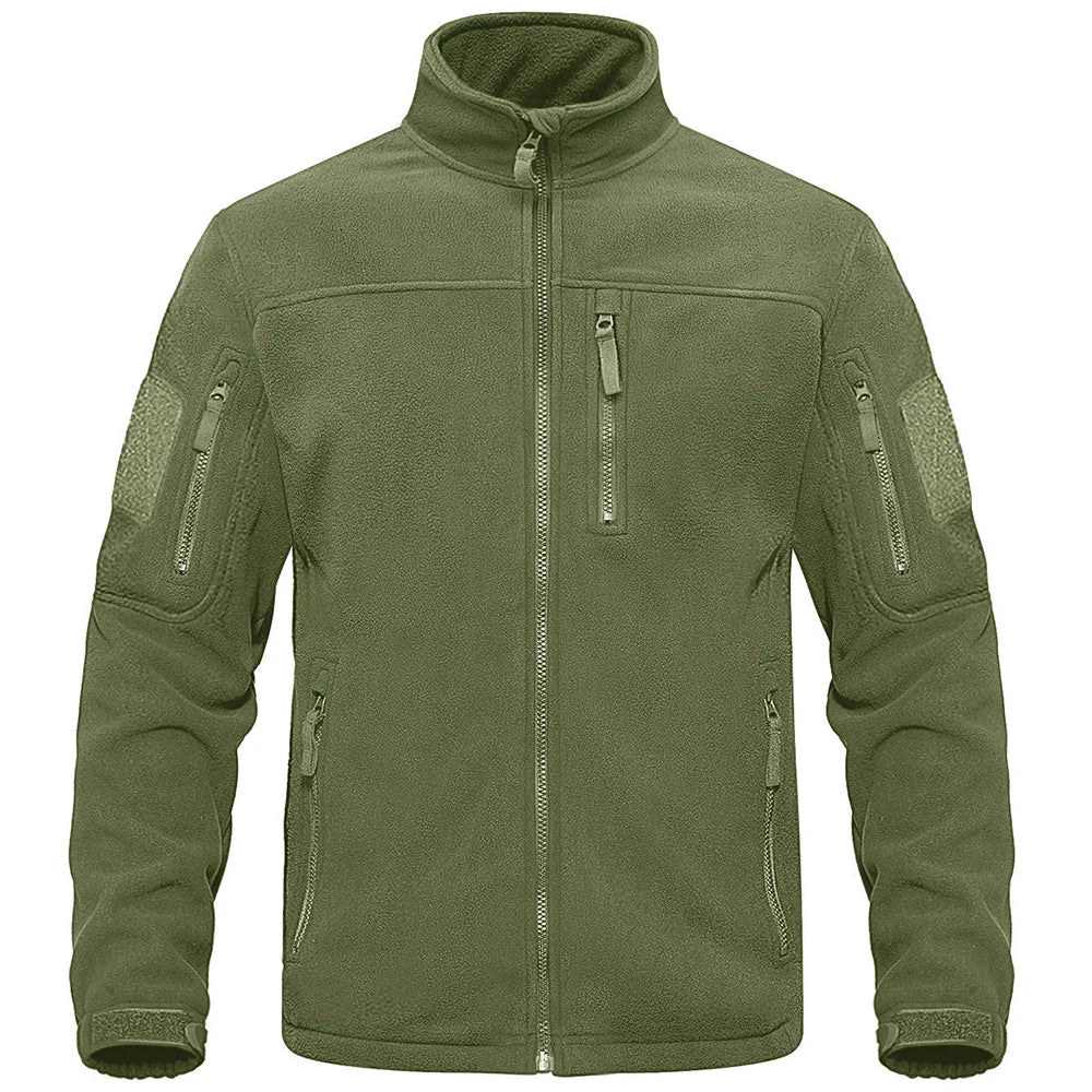 Jaqueta de lã verde com zíper completo térmica quente casacos de trabalho masculinos bolsos com zíper jaqueta para caminhada treinamento corta-vento