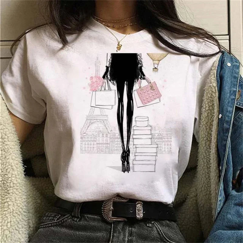 Women T Shirt London Paris New York City Travel Graphic Print Fashion Streetwear Urban Vacation Casual Short Sleeve
