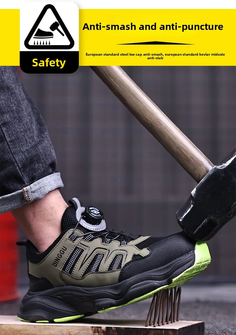 Men's Lightweight Steel Toe Caps Safety Shoes Anti Smashing Anti Piercing Work Shoes Fly Woven Labor Protection Footwear
