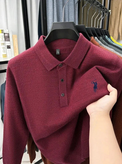 High quality luxury knitted long sleeve T-shirt men's autumn new designer brand Pony embroidery fashion Paul classic polo shirt