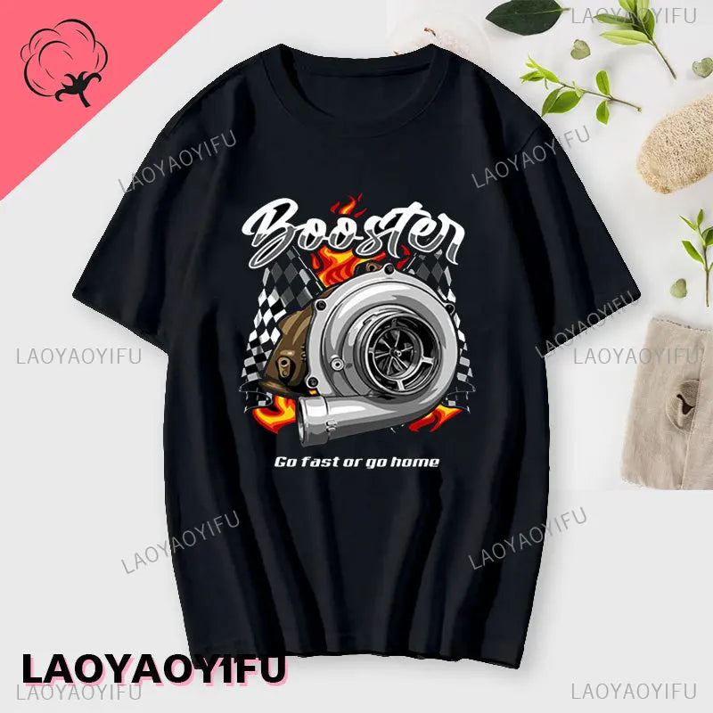 New Boost Turbo Engine Printing T-Shirt Car Parts Funny Mechanic Cotton Teemen 2024 Summer Fashion Top Personality Mans Clothing