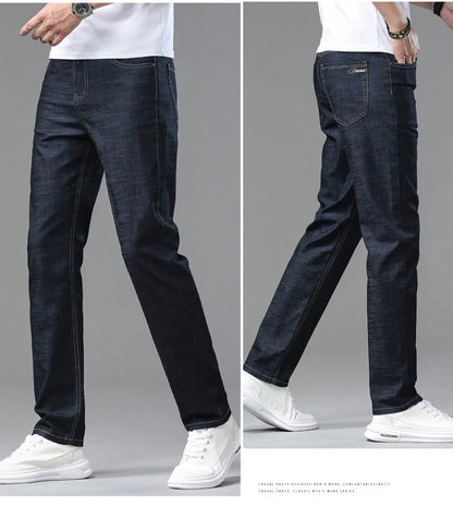 2025 Spring Summer Thin Classic Men's Business Jeans Stretch Trousers Casual Straight Denim Pants  Brand Male Clothing 28-40